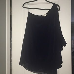 One shoulder navy blue cocktail dress